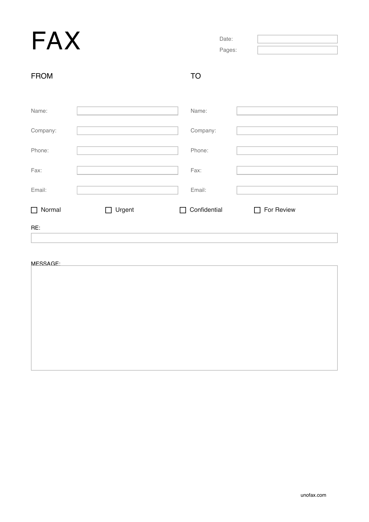 Preview of the English fillable fax cover sheet template with fields for sender, recipient, subject and message